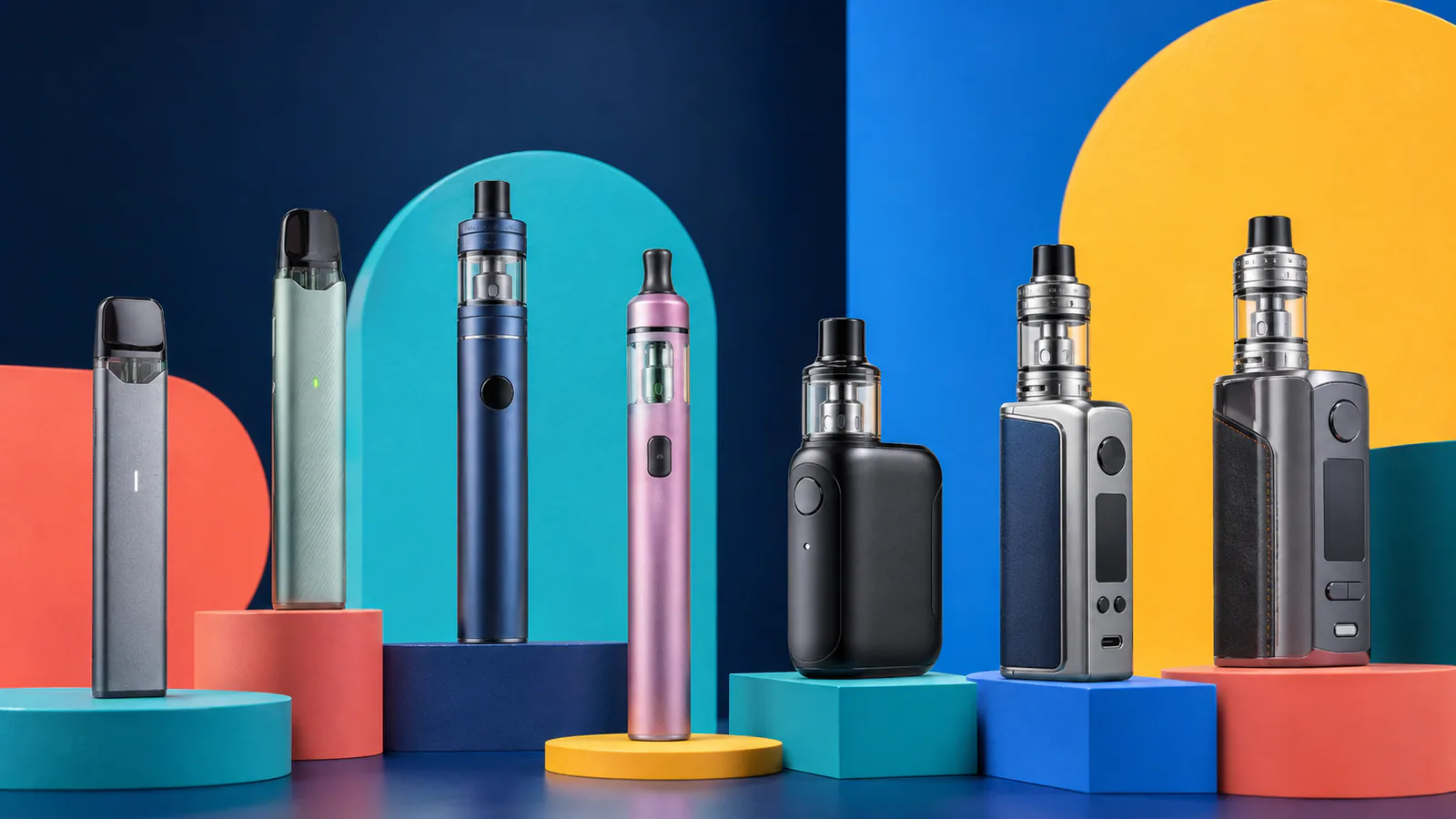 Sélection de kits pour gros fumeur : Wenax M, Doric Galaxy, Cosmo 2 Plus, eGo AIO 2, Gozee, CoolFire Z80 et Zelos M80